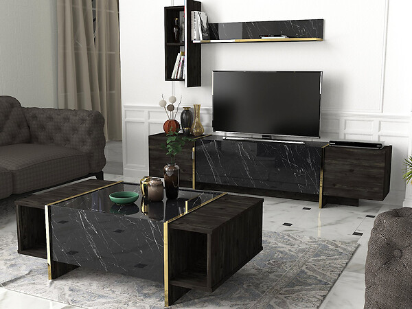 HABITAT ET JARDIN - Table basse en bois "Veyron" - 103 x 60 x 37 cm - NoirOr - large