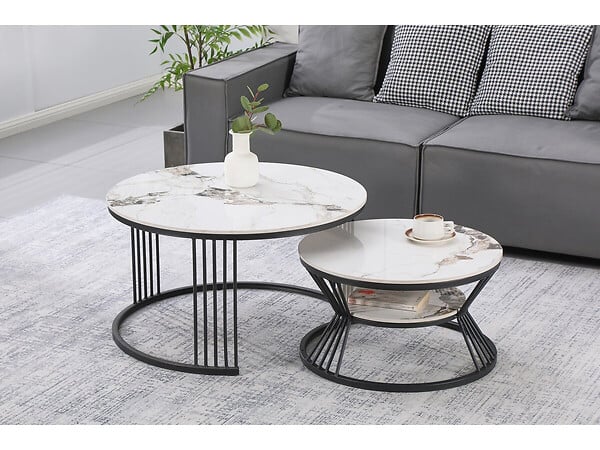 HABITAT ET JARDIN - Lot de 2 tables basses gigognes en céramique "Ombre" - 80 x 80 x 45 cm - Blanc - large