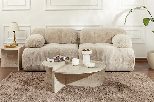 HABITAT ET JARDIN - Table basse en bois "Orion" - 90 x 60 x 30 cm - Travertin - large