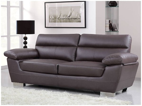 HABITAT ET JARDIN - Canapé fixe en cuir reconstitué et PVC "Dallas" - 210 x 88 x 90 cm - 3 places - Chocolat - large