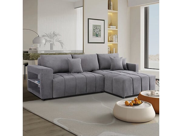 HABITAT ET JARDIN - Canapé d'angle convertible tissu chenille 3 places - "Trocadero" - Gris - large