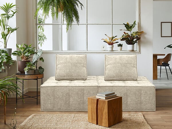 HABITAT ET JARDIN - Chauffeuse en tissu texturé "Velluto" - 96 x 100 x 89 cm - Beige - large