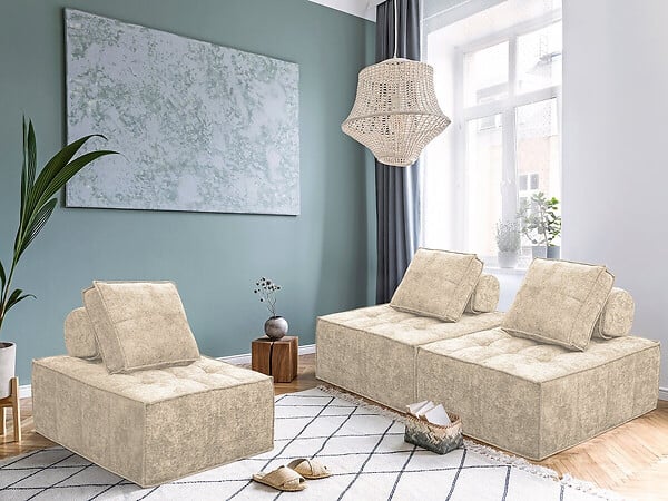 HABITAT ET JARDIN - Chauffeuse en tissu texturé "Velluto" - 96 x 100 x 89 cm - Beige - large