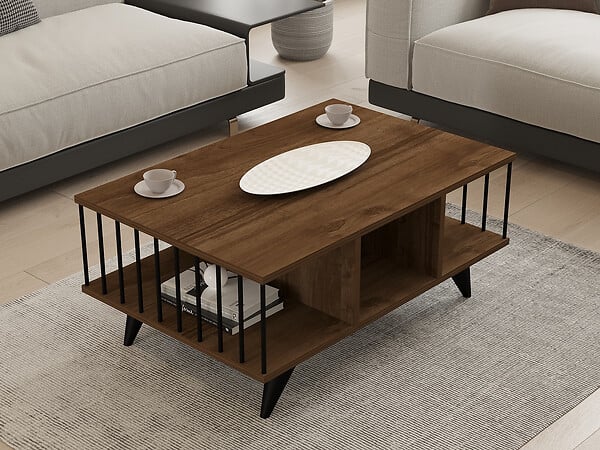 HABITAT ET JARDIN - Table basse en bois "Bert" - 90 x 60 x 40 cm - Noyer - large