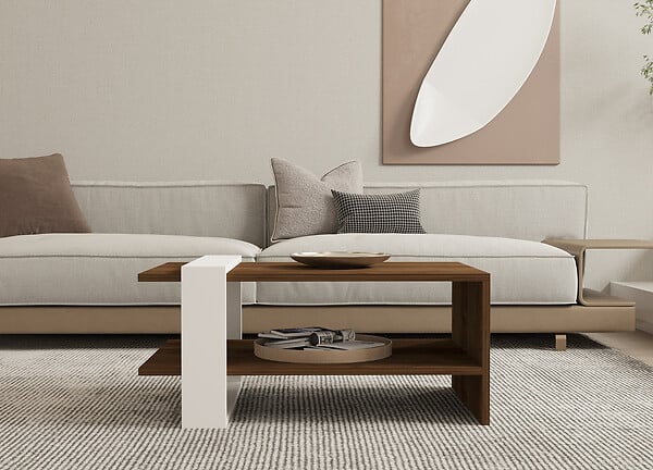 HABITAT ET JARDIN - Table basse en bois "Gaye" - 80 x 50 x 35 cm - Noyer, Blanc - large