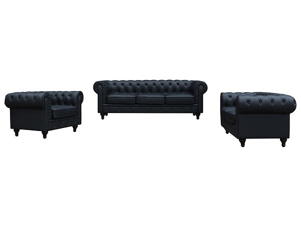 HABITAT ET JARDIN - Canapé fixe Chesterfield "Aliza" - 208 x 82 x 70 cm - 3 places - Noir - large