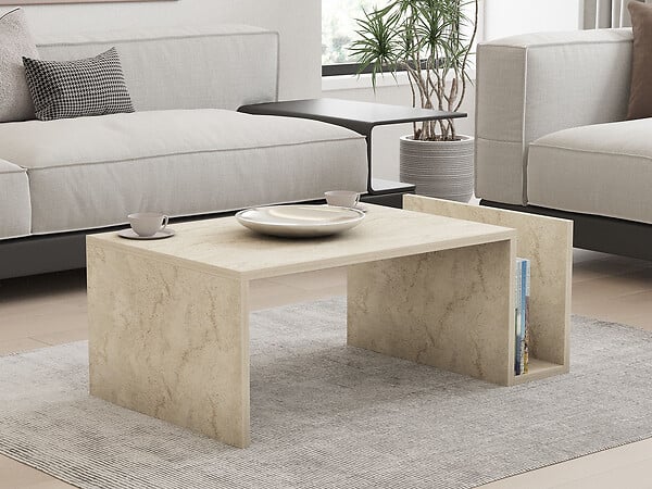 HABITAT ET JARDIN - Table basse en bois "Memo" - 86 x 50 x 32 cm - Travertin - large