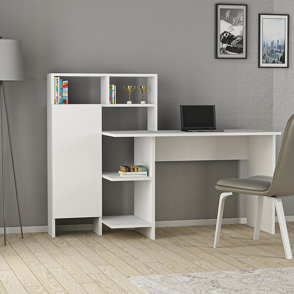 HABITAT ET JARDIN - Bureau en bois "Bugra" - 135 x 60 x 111 cm - Blanc - large
