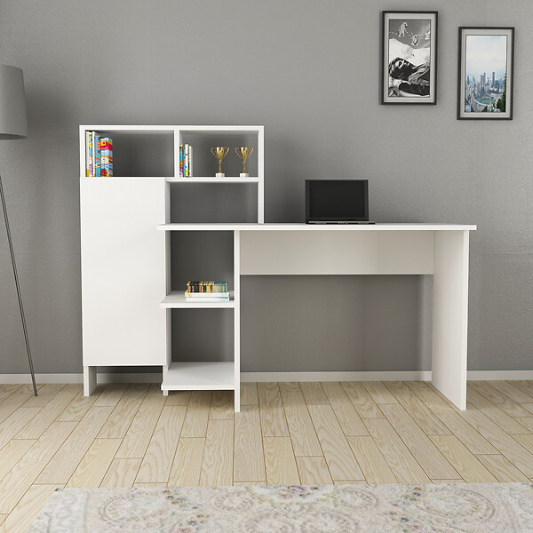HABITAT ET JARDIN - Bureau en bois "Bugra" - 135 x 60 x 111 cm - Blanc - large