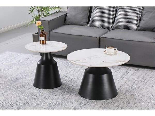 HABITAT ET JARDIN - Lot de 2 tables basses gigognes en céramique "Vulca" - 70 x 70 x 43 cm - Blanc - large