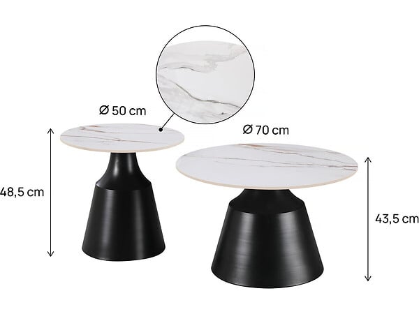 HABITAT ET JARDIN - Lot de 2 tables basses gigognes en céramique "Vulca" - 70 x 70 x 43 cm - Blanc - large