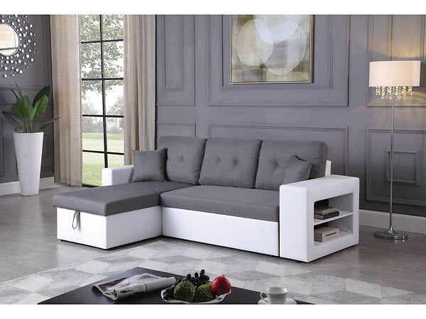 HABITAT ET JARDIN - Canapé d'angle convertible/réversible "Axel" - 3 places - Blanc/Gris - large