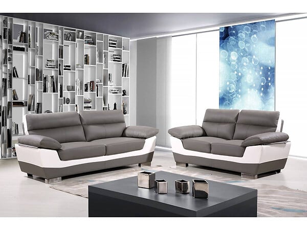 HABITAT ET JARDIN - Canapé fixe en cuir reconstitué et PVC " Dallas" - 169 x 88 x 90 cm - 2 places - Gris/Blanc - large
