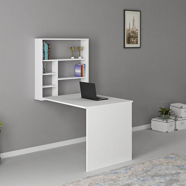 HABITAT ET JARDIN - Bureau en bois "Sedir" - 90 x 59 x 154 cm - Blanc - large