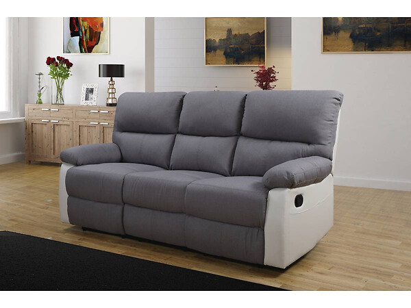 HABITAT ET JARDIN - Canapé relax "Lincoln" - 197 x 89 x 103 cm - 3 places - Blanc / Gris clair - large
