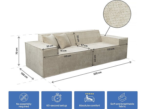 HABITAT ET JARDIN - Canapé droit modulable en tissu texturé "Lusso" - 3 places - Beige - large