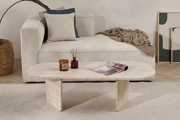 HABITAT ET JARDIN - Table basse en bois "Ovalis" - 130 x 65 x 40 cm - Travertin - large
