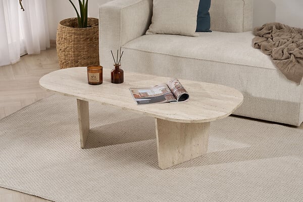 HABITAT ET JARDIN - Table basse en bois "Ovalis" - 130 x 65 x 40 cm - Travertin - large