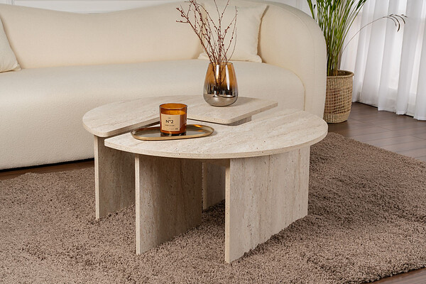 HABITAT ET JARDIN - Table basse en bois "Moira" - 90 x 90 x 41 cm - Travertin - large