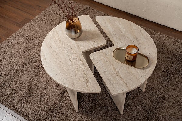 HABITAT ET JARDIN - Table basse en bois "Moira" - 90 x 90 x 41 cm - Travertin - large