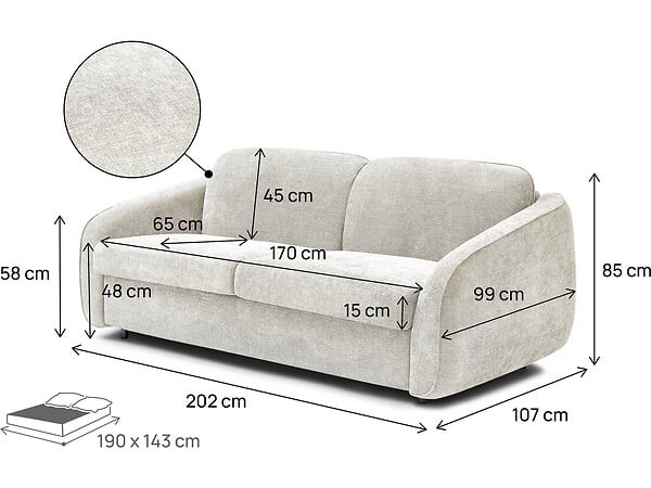 HABITAT ET JARDIN - Canapé lit convertible express en tissu texturé "Laurie" - 202 x 107 x 85 cm - large