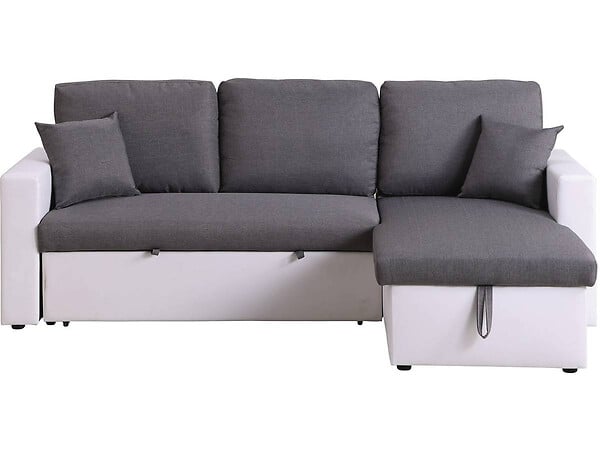 HABITAT ET JARDIN - Canapé d'angle convertible/ réversible avec coffre "Alain" - 221 x 145 x 85 cm - 3 places - Gris / Blanc - large