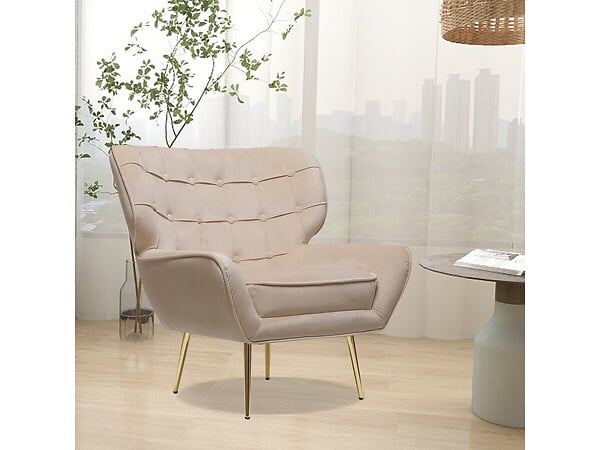 HABITAT ET JARDIN - Fauteuil en velours "Austin" - 79 x 71 x 79.5 cm - Beige - large