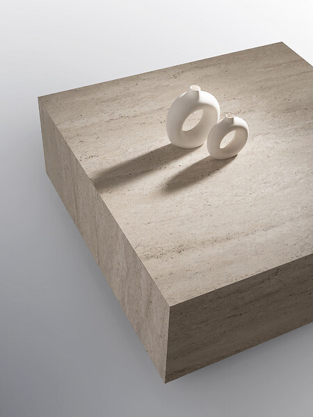 HABITAT ET JARDIN - Table basse en bois "Lizbon" - 90 x 90 x 35 cm - Travertin - large