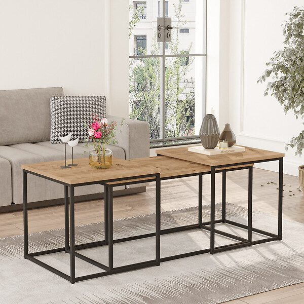 HABITAT ET JARDIN - Lot de 3 tables basse en bois "VG9" - 90 x 45 x 44 cm - Pin Atlantique - large