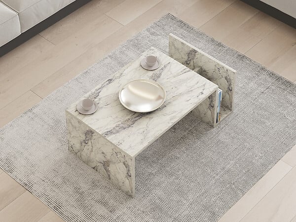 HABITAT ET JARDIN - Table basse en bois "Memo" - 86 x 50 x 32 cm - Marbre Freesia - large