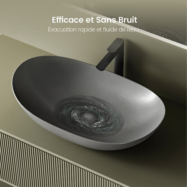 EMKE - EMKE Vasque à Poser en céramique 61,5×36×15,5cm, Lavabo salle de bain Ovale, Lavabo à poser gris foncé - large