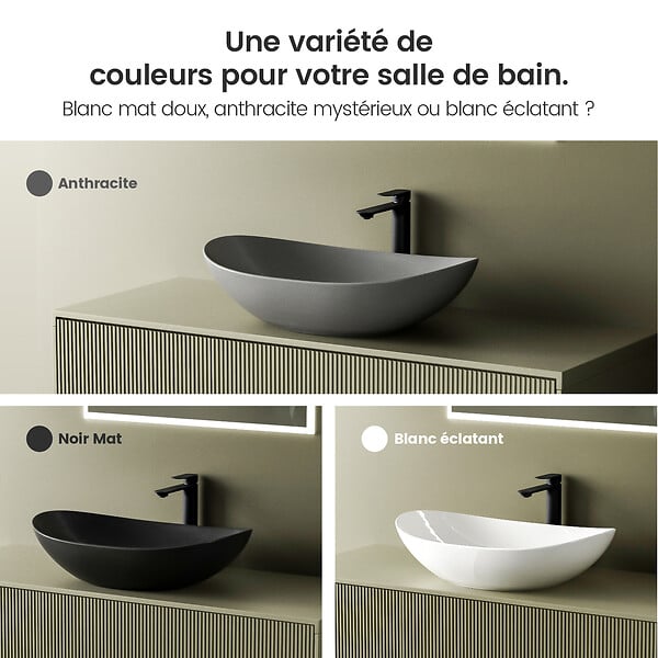 EMKE - EMKE Vasque à Poser en céramique 61,5×36×15,5cm, Lavabo salle de bain Ovale, Lavabo à poser gris foncé - large
