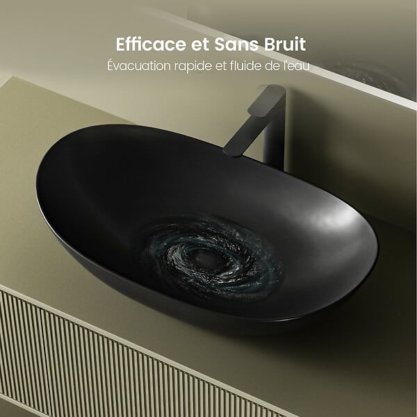 EMKE - EMKE Vasque à Poser en céramique 61,5×36×15,5cm, Lavabo salle de bain Ovale, Lavabo à poser noir mat - large
