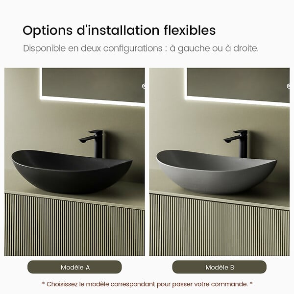 EMKE - EMKE Vasque à Poser en céramique 61,5×36×15,5cm, Lavabo salle de bain Ovale, Lavabo à poser noir mat - large