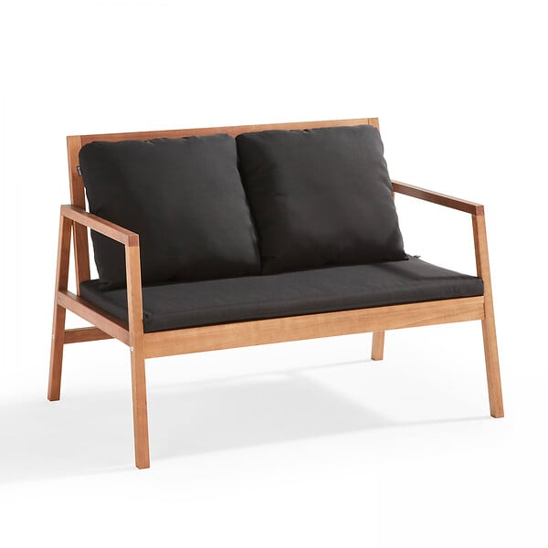 OVIALA - Salon de  terrasse bois avec 1 canapé, 2 fauteuils et table basse noir - Collioure - large