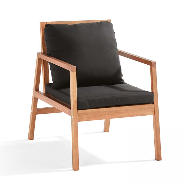 OVIALA - Salon de  terrasse bois avec 1 canapé, 2 fauteuils et table basse noir - Collioure - large