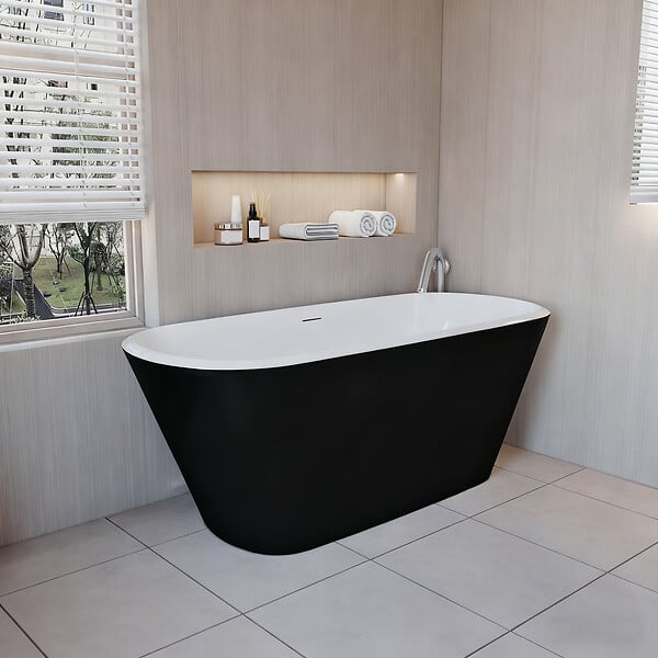 AICA SANITAIRE - Baignoire îlot Ovale Moderne Acrylique pour Salle de Bain 160x73x60cm Brillant Noire - large