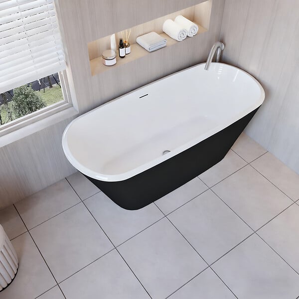 AICA SANITAIRE - Baignoire îlot Ovale Moderne Acrylique pour Salle de Bain 160x73x60cm Brillant Noire - large
