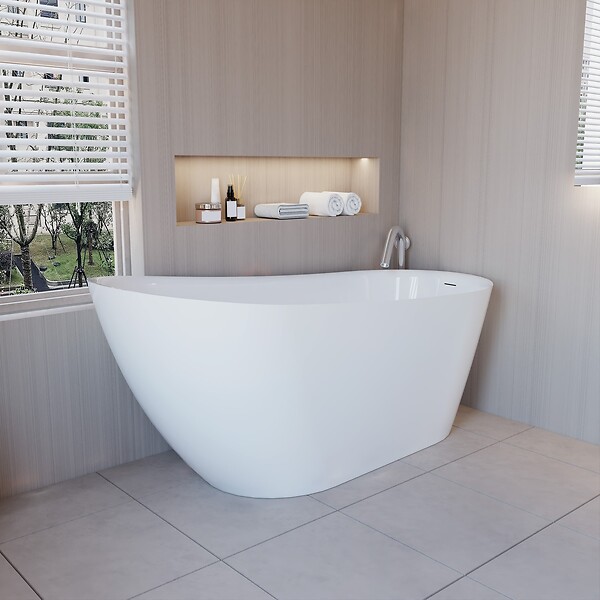 AICA SANITAIRE - Baignoire îlot ovale design acrylique pour salle de bain 170x78x73cm Blanc brillant - large