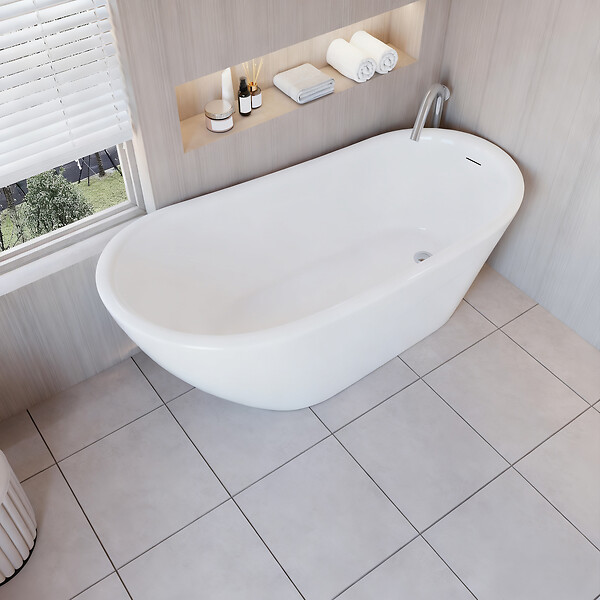 AICA SANITAIRE - Baignoire îlot ovale design acrylique pour salle de bain 170x78x73cm Blanc brillant - large