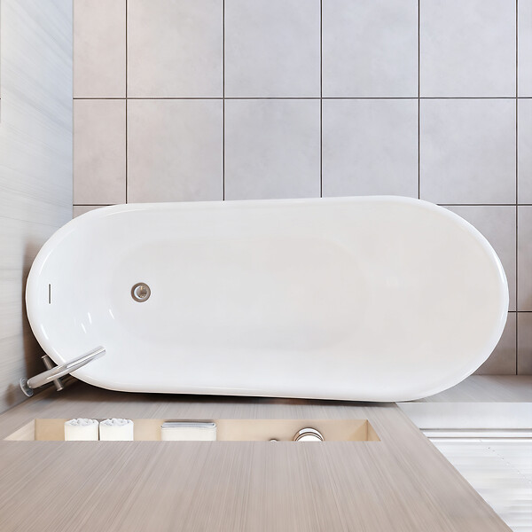 AICA SANITAIRE - Baignoire îlot ovale design acrylique pour salle de bain 170x78x73cm Blanc brillant - large