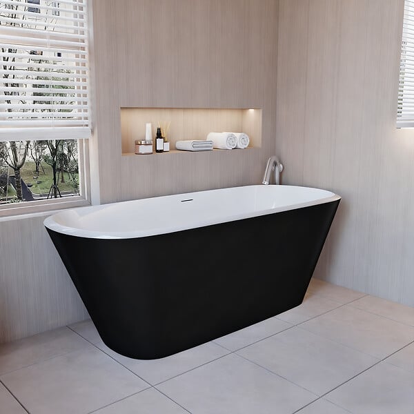 AICA SANITAIRE - Baignoire îlot Ovale Moderne Acrylique pour Salle de Bain 170x78x60cm Brillant Noire - large
