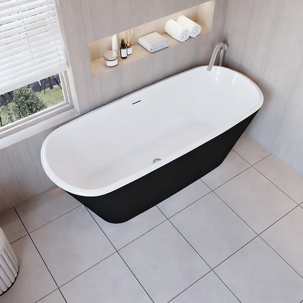 AICA SANITAIRE - Baignoire îlot Ovale Moderne Acrylique pour Salle de Bain 170x78x60cm Brillant Noire - large