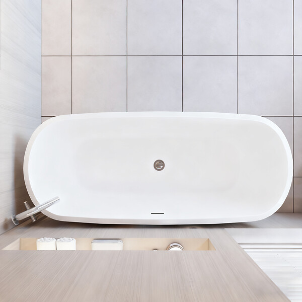 AICA SANITAIRE - Baignoire îlot Ovale Moderne Acrylique pour Salle de Bain 170x78x60cm Brillant Noire - large