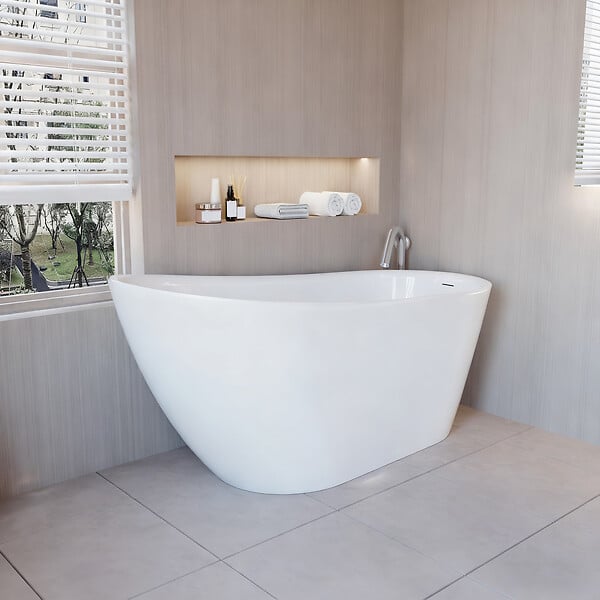 AICA SANITAIRE - Baignoire îlot ovale design acrylique pour salle de bain 150x72x73cm Blanc brillant - large
