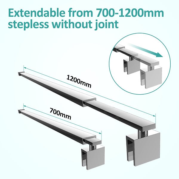 EMKE - EMKE Barre de Support Télescopique 70-120 cm en Acier Inox, pour Paroi de Douche ou Baignoire, Convient Verre 8-10 mm - large