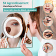 EMKE - EMKE Miroir de Maquillage Lumineux , Grossissement 5x, Fixation par Ventouse, Éclairage LED 6000K pour Salle de Bain, Blanc - vignette
