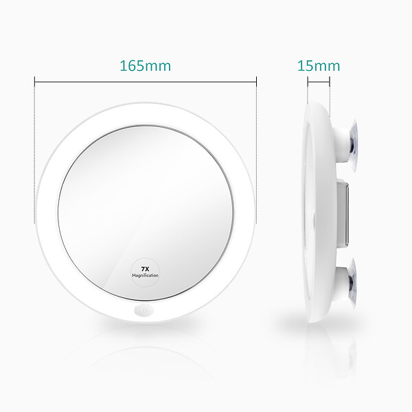 EMKE - EMKE Miroir de Toilette Lumineux, Grossissement 7x, Éclairage LED 6000K, Fixation par Ventouse pour Salle de Bain, Blanc - large
