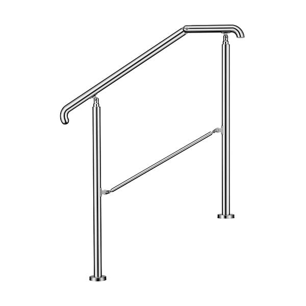 AICA SANITAIRE - Garde-corps rampe escalier en inox 201 2 à 3 marches main courante 108x102.5cm pour jardin entrée reglable angle 0-60° - large