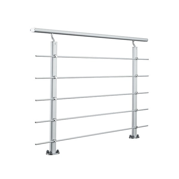 AICA SANITAIRE - Garde-corps - Intérieur et extérieur - Aluminium argenté - Avec 5 traverses et 1 main courante - 150cm - Rampe d'escalier pose à plat - large